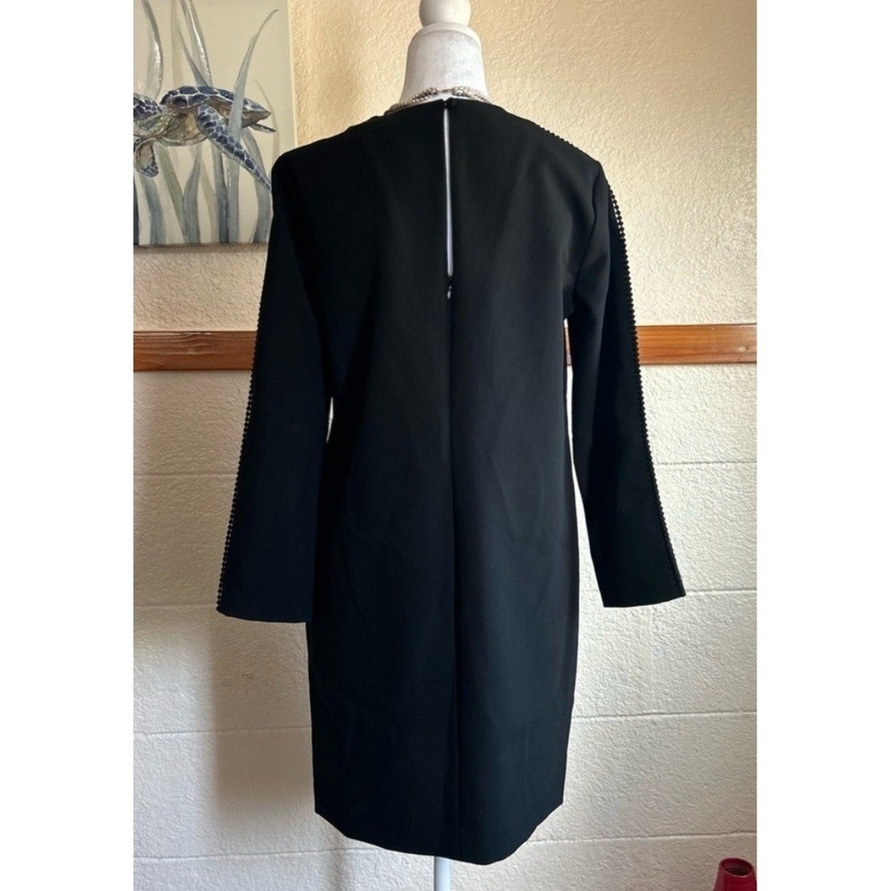 Banana Republic Shift Dress Women 4 Black Pom-Pom Trim Long Sleeve Professional - Picture 3 of 14